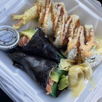 Roll & Grill - Crunch roll + 2 salmon hand rolls - Japanese Near Me - Fullerton, California Roll & Grill - Crunch roll + 2 salmon hand rolls - Japanese Near Me - Fullerton, California