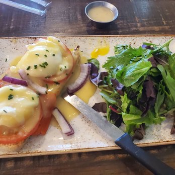 First Watch - Egg Benedict with smoke salmon and salad - Breakfast & Brunch Near Me - San Antonio, Texas