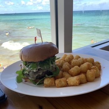 Quarterdeck Restaurants - Grander Burger  with tater tots (my favorite) - Seafood Near Me - Dania Beach, Florida