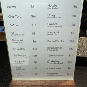 Kimyo Omakase - A La carte menu - Sushi Bars Near Me - Brooklyn, New York