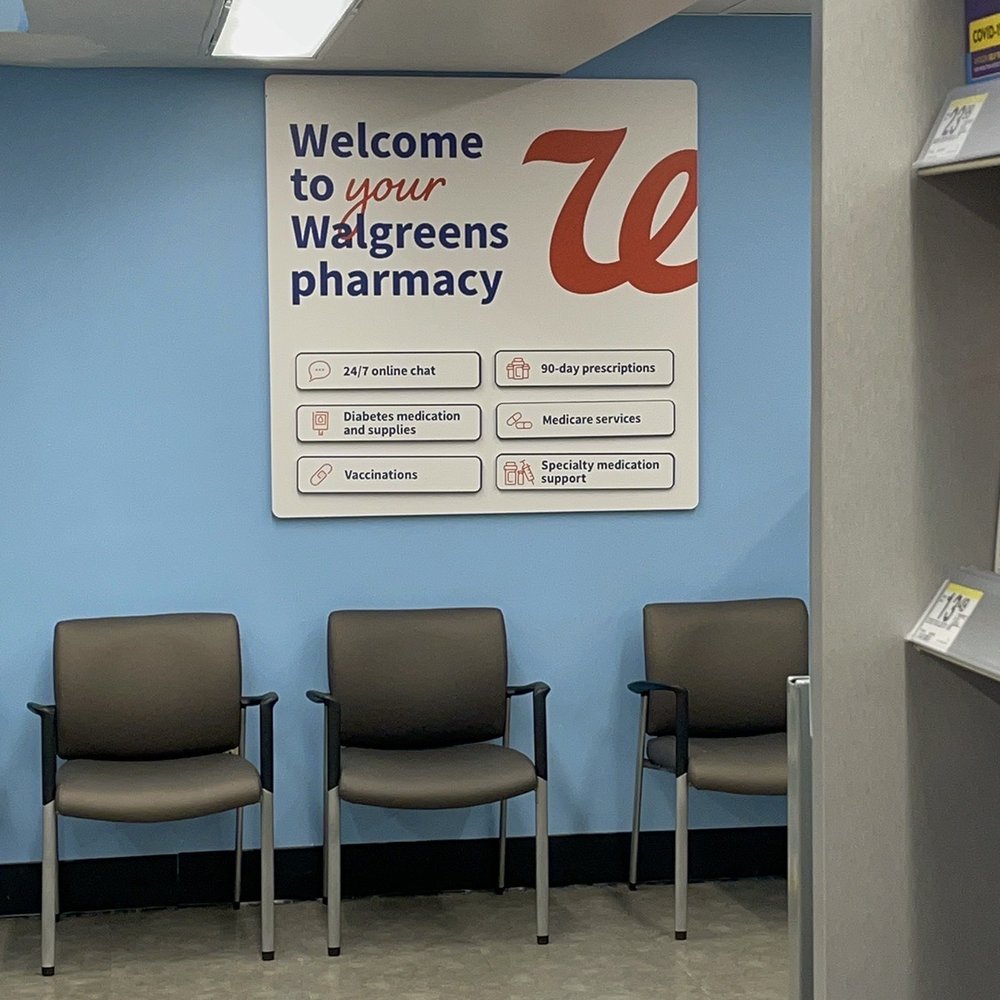 Walgreens - a waiting room with chairs and a welcome sign - Drugstores Near Me - Lynnwood, Washington