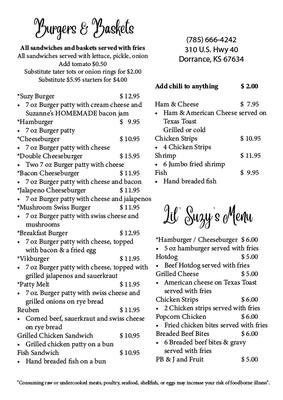 Menu photo 5 Suzanne's Place Dorrance, KS Menu photo 5 Suzanne's Place Dorrance, KS