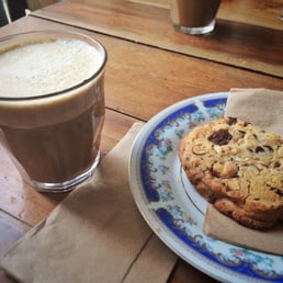 Flat white and a chocolate chip walnut cookie