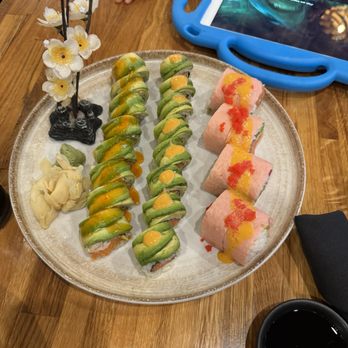 Matsu Sushi - From left to right:  Double Decker, Caterpillar, pink lady - Sushi Bars Near Me - Dresher, Pennsylvania