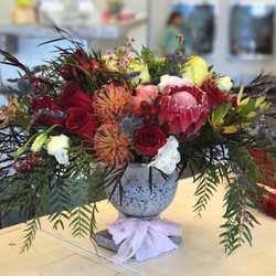 Thistle and Bloom at The Cottage Flowers and Gifts - Love this centerpiece!