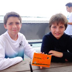 Miami Science Barge - Biscayne Bay Drift Card launch aims to gather data on climate change and pollution.  Lamar Louise Curry's Fishing Club members participated.