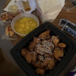 Wang's Gourmet - Sesame Chicken Steamed Rice Egg Drop Soup Egg Rolls