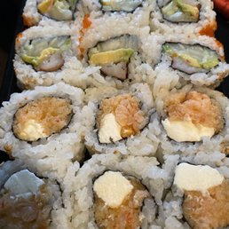 Lobster roll with added cream cheese and California roll. Lobster roll with added cream cheese and California roll.