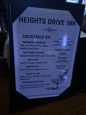 Menu photo 1 Heights Drive Inn Houston, TX