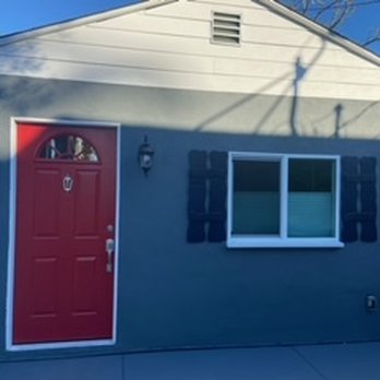 LG Builders - Newly installed entrance door   windows shudders - small porch and clapboard element at top - General Contractors Near Me - North Hollywood, California