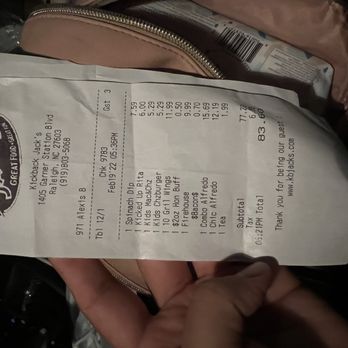 Kickback Jack's - Receipt - American Near Me - Raleigh, North Carolina Kickback Jack's - Receipt - American Near Me - Raleigh, North Carolina
