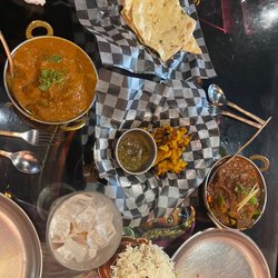 Shandhar Hut Indian Cuisine - Korma lamb and garlic naan and other dishes