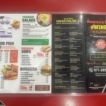 America’s Best Wings - Menu (back) - Chicken Wings Near Me - Dumfries, Virginia