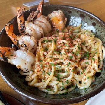 NEP Cafe - 09/14/2024 - Garlic Noodle with Charred Shrimp $19 - Breakfast & Brunch Near Me - Irvine, California NEP Cafe - 09/14/2024 - Garlic Noodle with Charred Shrimp $19 - Breakfast & Brunch Near Me - Irvine, California