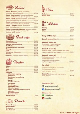 Menu photo 7 Apartamento Café & Snack Bar Porto, 13 Menu photo 7 Apartamento Café & Snack Bar Porto, 13