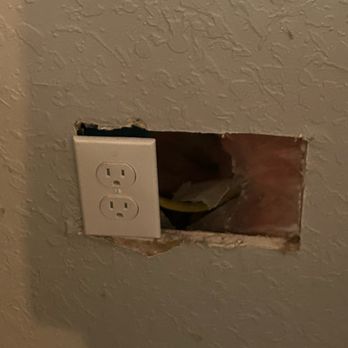 Quality Heating, Cooling, Plumbing & Electric - Where the electricians from quality left a hole in my wall when the put in a receptacle - Heating & Air Conditioning/HVAC Near Me - Glenpool, Oklahoma Quality Heating, Cooling, Plumbing & Electric - Where the electricians from quality left a hole in my wall when the put in a receptacle - Heating & Air Conditioning/HVAC Near Me - Glenpool, Oklahoma
