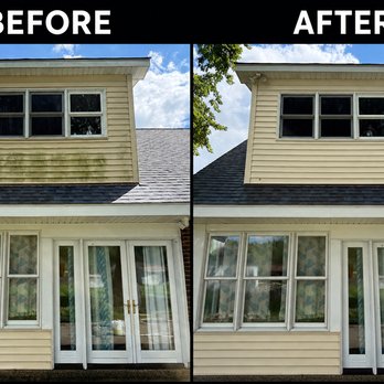 ALG Power Washing - Before and after of very green algae removal and soft wash - Pressure Washers Near Me - Round Lake Beach, Illinois ALG Power Washing - Before and after of very green algae removal and soft wash - Pressure Washers Near Me - Round Lake Beach, Illinois