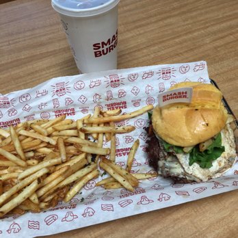 Smashburger - Smash Fries with a beef burger that has lettuce, bacon, fried egg(no run), and pepper jack cheese. - Burgers Near Me - Charlotte, North Carolina