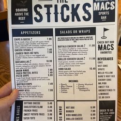 Eaglesticks Golf Club - Menu