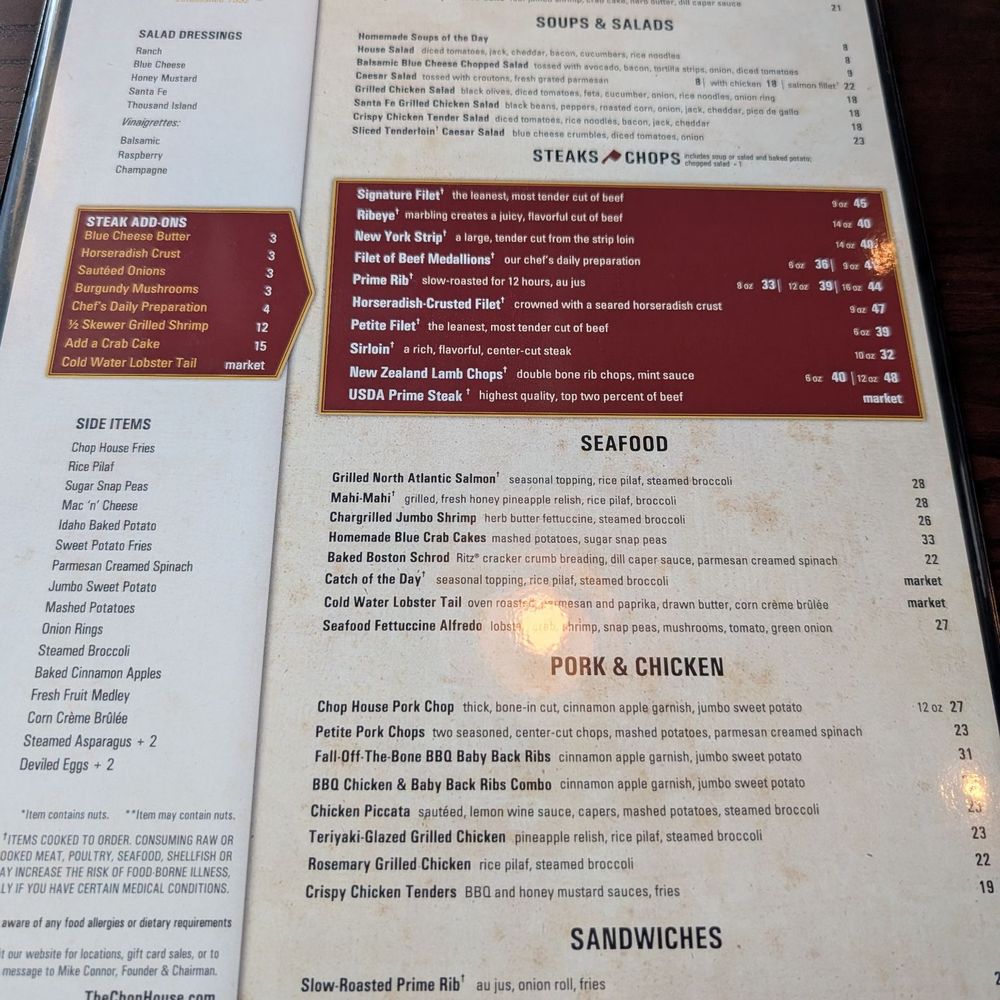 The Chop House - Menu. - Seafood Near Me - Madison, Alabama The Chop House - Menu. - Seafood Near Me - Madison, Alabama
