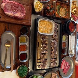 Brisket, LA galbi, ribeye steak, rib fingers Brisket, LA galbi, ribeye steak, rib fingers