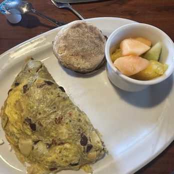 Blackboard Bistro - Egg white Mediterranean omelette, fruit, and English muffin....definitely recommend! - American Near Me - Seal Beach, California