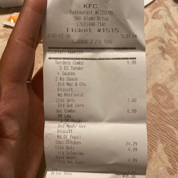 KFC - our order, completed by Hunter - Fast Food Near Me - Vacaville, California KFC - our order, completed by Hunter - Fast Food Near Me - Vacaville, California