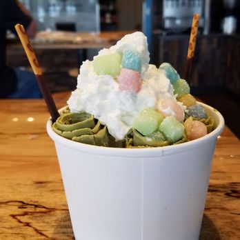 Poke Bros - Matcha rolled ice cream - switched out the topping for mochi - Poke Near Me - Columbus, Ohio Poke Bros - Matcha rolled ice cream - switched out the topping for mochi - Poke Near Me - Columbus, Ohio