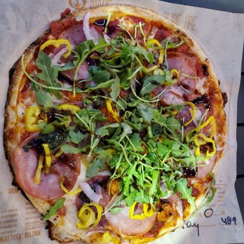 Blaze Pizza - Reg. dough, motz, parm, smoked ham, salami, banana pepper, onions, arugula and drizzles of balsamic and olive oil - Salad Near Me - Amherst, New York Blaze Pizza - Reg. dough, motz, parm, smoked ham, salami, banana pepper, onions, arugula and drizzles of balsamic and olive oil - Salad Near Me - Amherst, New York