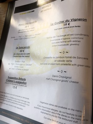 Menu photo 1 Auberge Joseph Mellot Sancerre, 18 Menu photo 1 Auberge Joseph Mellot Sancerre, 18