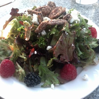 View 202 - Garden salad with fruit picked around Redding and goat cheese made in Redding. The goat cheese was so creamy and rich. Yum! - Seafood Near Me - Redding, California
