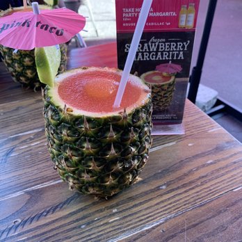 Pink Taco - Frozen Strawberry Margarita in Pineapple - Mexican Near Me - Boston, Massachusetts