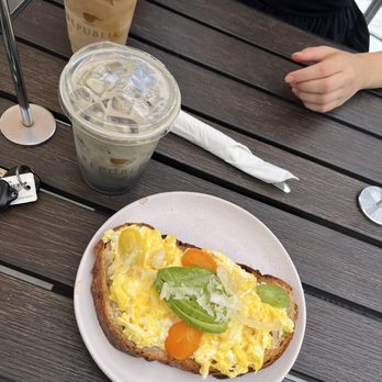 Republik Coffee Burbank - egg scramble toast and black vanilla latte - Cafes Near Me - Burbank, California Republik Coffee Burbank - egg scramble toast and black vanilla latte - Cafes Near Me - Burbank, California