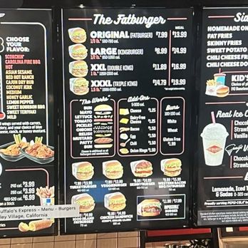 Fatburger & Buffalo's Express - their extensive menu on the wall. So many options to choose from. - Burgers Near Me - Valley Village, California
