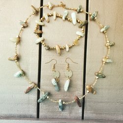 The Little Gallery - Agate and Gold Beaded Necklace, Bracelet, and Earring Set, by Lana Veneziano