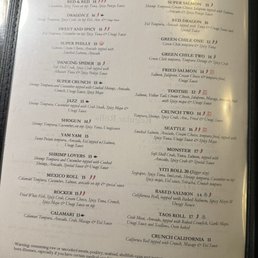 Special rolls menu Special rolls menu