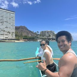 Picture on the canoe with diamond Head in the background