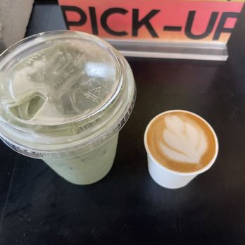 Distrito Coffee - Iced Matcha latte with oat milk and villa with a corditito - Coffee & Tea Near Me - San Pedro, California