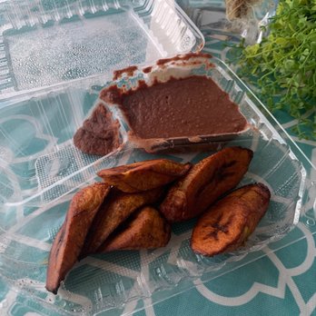 El Tazumal - a plastic container with chocolate and sweet potato wedges - Salvadoran Near Me - San Pablo, California