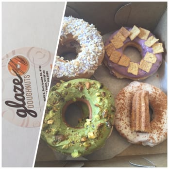 Glaze Doughnuts - Solid assortment....The Islander (taro w/ toasted coconuts), Blueberry Glaze with granola, Green Tea & Pistachio, and newest Horchata. - Donuts Near Me - Las Vegas, Nevada Glaze Doughnuts - Solid assortment....The Islander (taro w/ toasted coconuts), Blueberry Glaze with granola, Green Tea & Pistachio, and newest Horchata. - Donuts Near Me - Las Vegas, Nevada