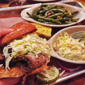 Butcher Bar - The "Monster" - brisket and pulled pork combo - so much meat!! Comes with a side of cole slaw an pickles. String beans side is extra. - Barbeque Near Me - Astoria, New York Butcher Bar - The "Monster" - brisket and pulled pork combo - so much meat!! Comes with a side of cole slaw an pickles. String beans side is extra. - Barbeque Near Me - Astoria, New York