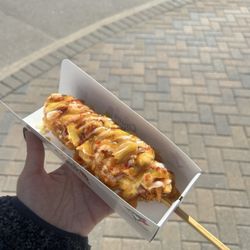 Chungchun Rice Hotdog - Jumbo corn dog w corn flakes (sweet chilli, honey mustard, sweet mayo)