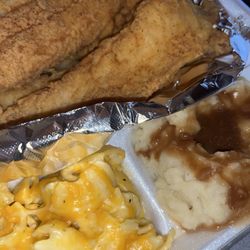 What U Want Southern Foods - Crispy and delicious fried fish with succulent cheesy savory mac & mashed potatoes!