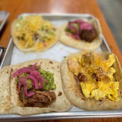 Matt's BBQ Tacos - Brisket taco and egg with potato