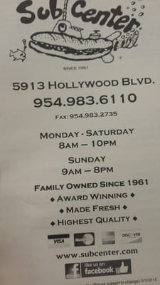 Menu photo 7 Sub Center Hollywood, FL