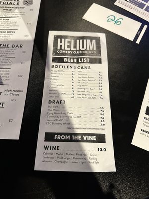 Menu photo 7 Helium Comedy Club / Elements Bar & Grille Buffalo, NY