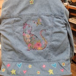 Top Stitch Sewing Service - Fancy Cat embroidery on my denim jacket