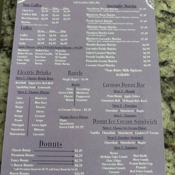 Donut Mart Cafe - Donut Mart Cafe menu displaying a variety of donuts, coffee, specialty matcha drinks, and a custom donut bar with toppings. - Donuts Near Me - Albuquerque, New Mexico