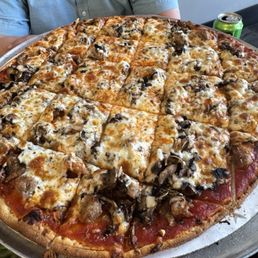 Sausage and extra mushroom thin crust. 16" is the Monday special! Sausage and extra mushroom thin crust. 16" is the Monday special!