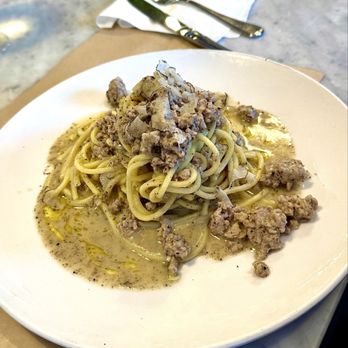 Spina - Homemade sausage w ground truffle atop tormellini (sp?) - Italian Near Me - Los Angeles, California Spina - Homemade sausage w ground truffle atop tormellini (sp?) - Italian Near Me - Los Angeles, California
